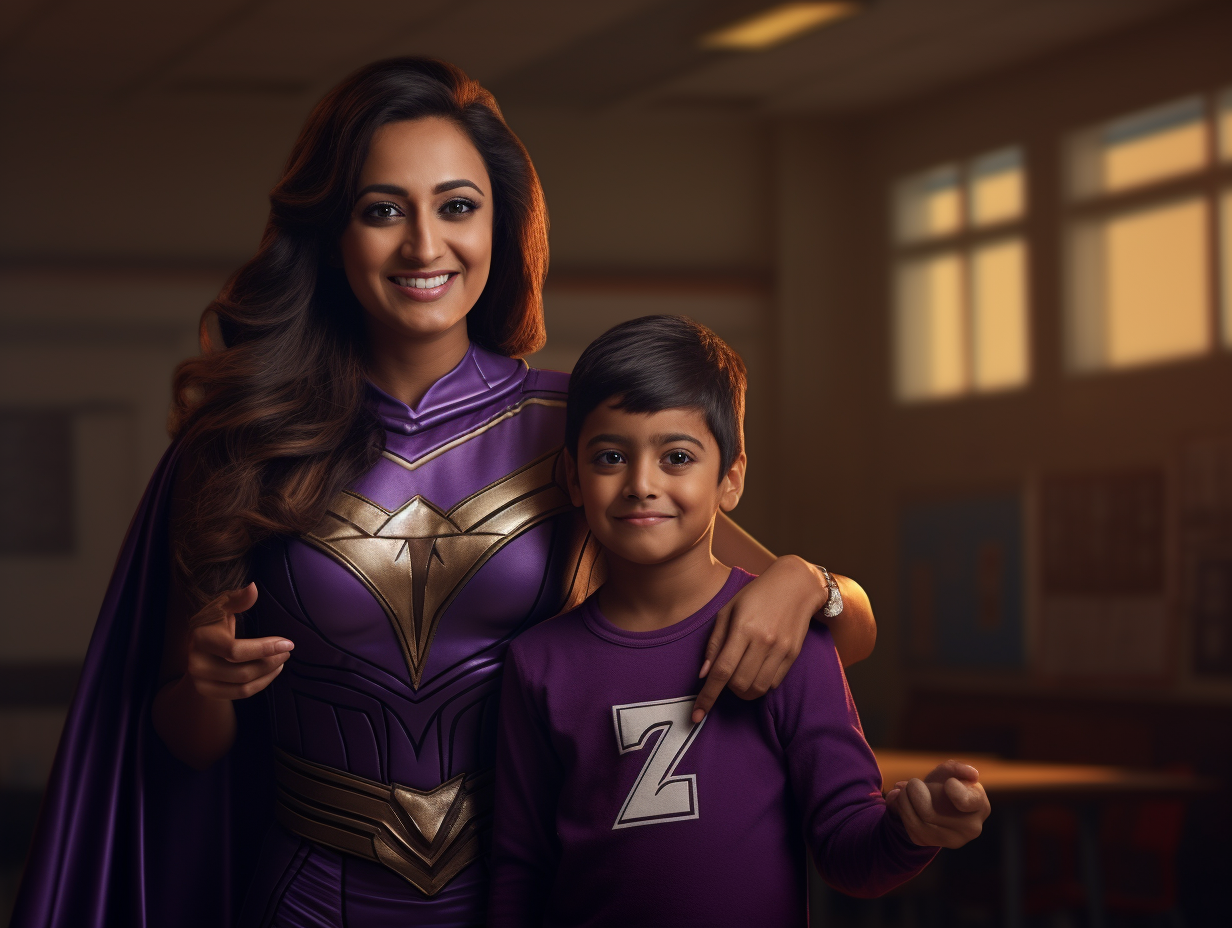 Inzpira Superhero with a student
